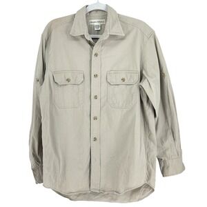 Banana Republic Vintage Mens Khaki Cotton Twill Roll Tab Safari Work Shirt Tan S